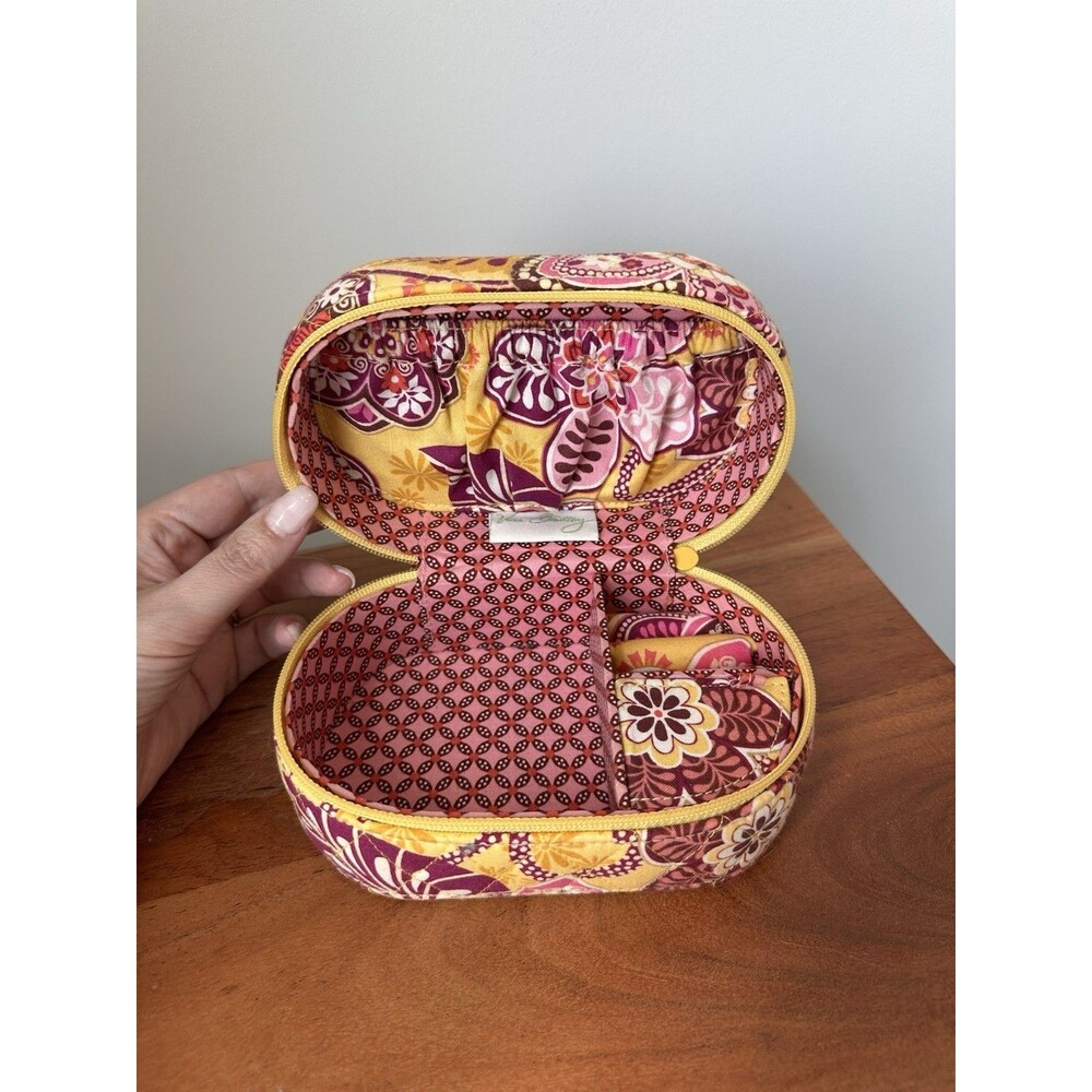 Vera Bradley Bali Gold Quilted Cotton Travel Jewelry Case Storage Organizer